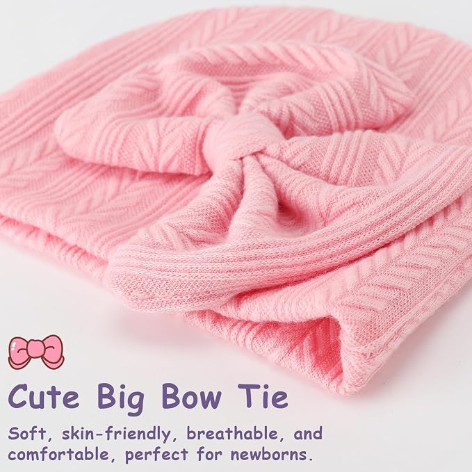BQUBO Newborn Baby Hats Mittens Set Hospital Hat Beanie Infant Bow Hats Baby - Image 6