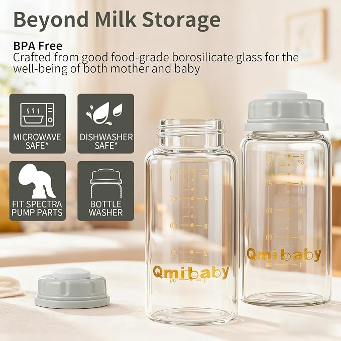 Natural Glass Baby Bottle 150ml 5oz Standard Neck Breast Milk Storage Bottles - Image 4