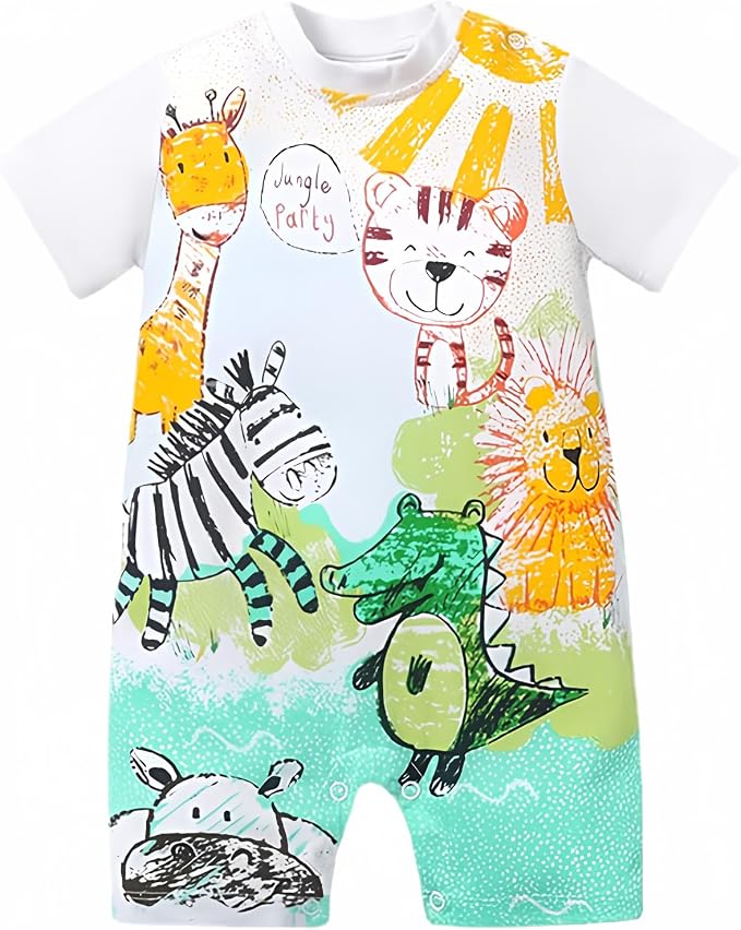 Cute Giraffe + Zebra With Floral Print Long Sleeve Baby Girl Clothes White by AOSWEP