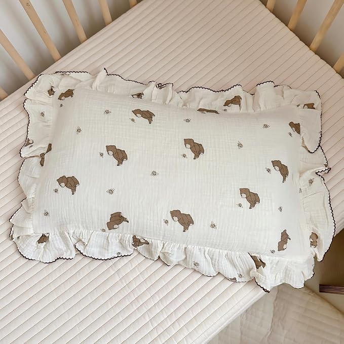 BuLuTu Cartoon Bear Muslin Pillowcase by BuLuTu