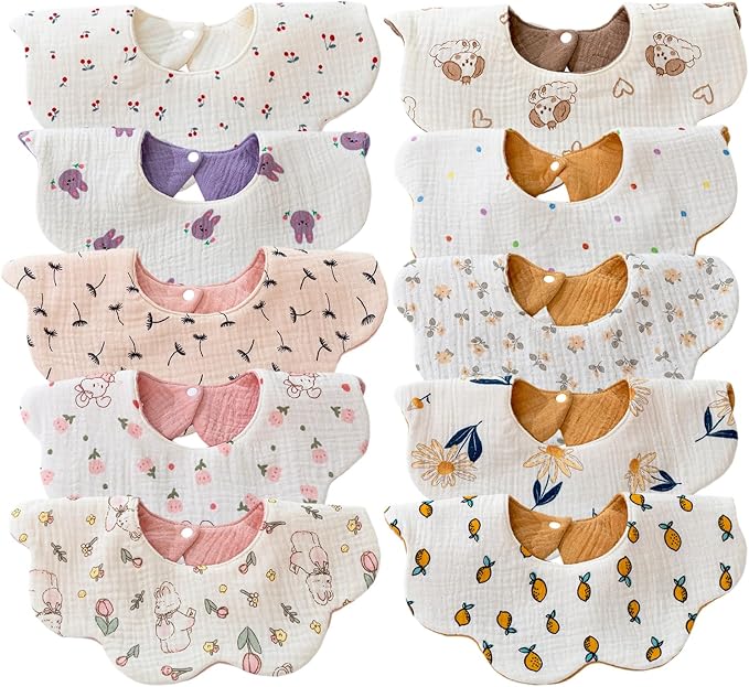 EllieHouse Baby Bibs for Girls Boys 10Pack Muslin Drool Teeth Drooling Teething by EllieHouseVIPBrandExclusive