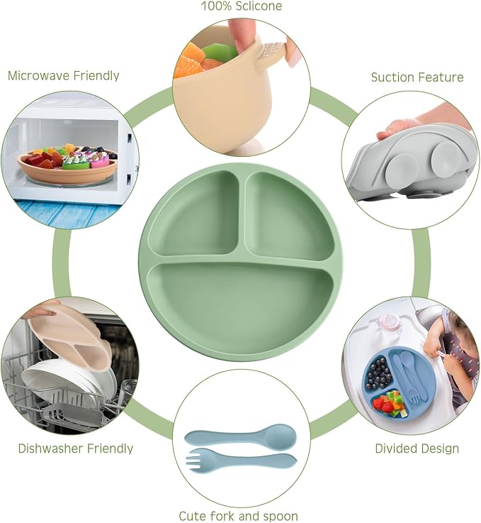 Dandat 24 Pcs Silicone Baby Feeding Set, 6 Baby Toddler Suction Bowls 6 Divided - Image 3