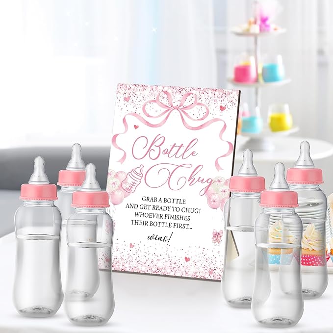 TrelaCo Cool Baby Shower Games Bottle Chug Sign and 12 Pcs Baby Bottle Shower - Image 5