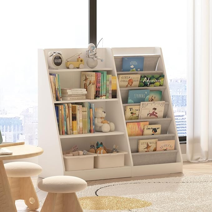 White Kids Bookshelf Wood Toy Storage Organizer Cabinet Children Bookcase - Image 7