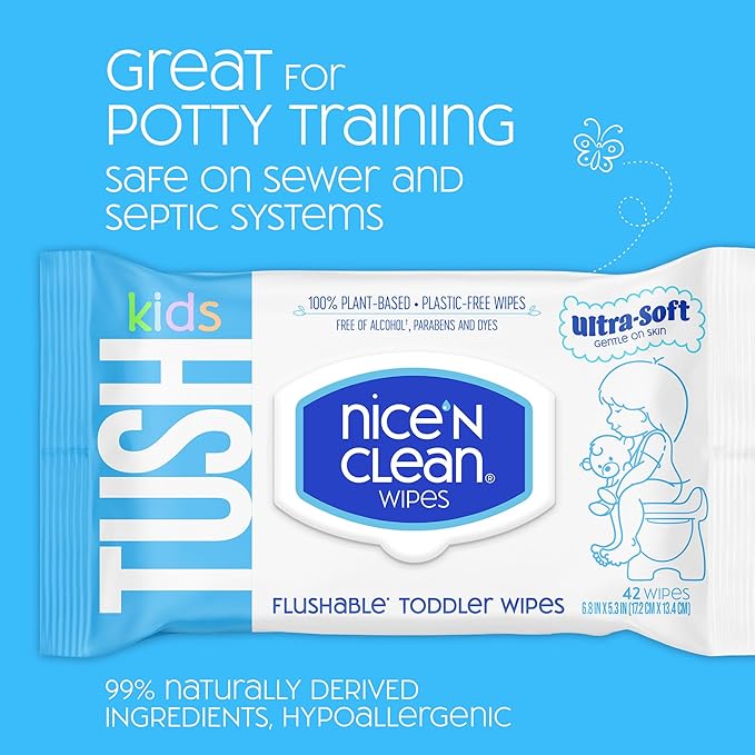 Nice 'N CLEAN Flushable Toddler Wipes 42ct | 100% Plant-Based, Unscented Wet - Image 2