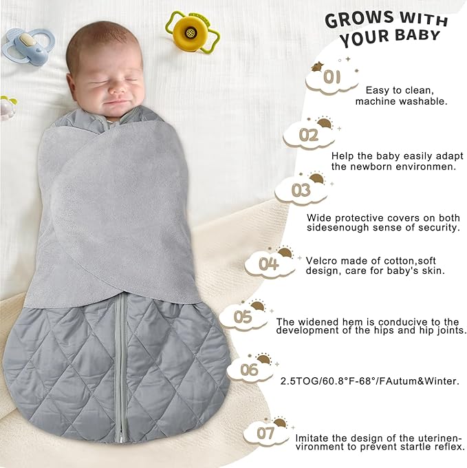 Newborn Sleep Sack Baby Swaddle, 3-Way Adjustable Wearable Blanket, Swaddling - Image 2