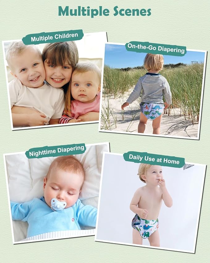 babygoal Dinosaur Cloth Diapers Pack of 13, Baby Reusable Washable Pocket Nappy - Image 5