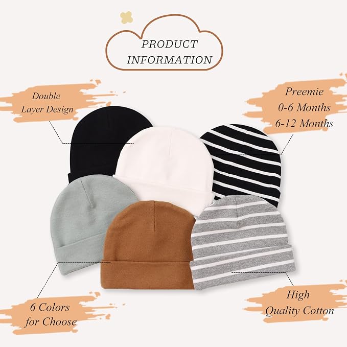 Bamery Cotton Baby Girl Hat Preemie Boys Beanie Newborn Hospital Hats Winter - Image 3