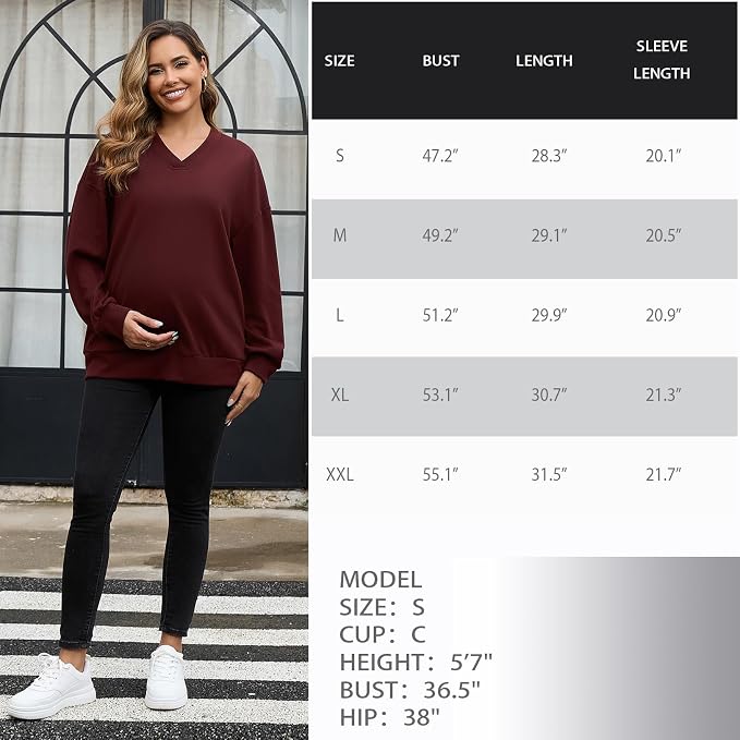 GINKANA Maternity Long Sleeve Shirts V Neck Sweatshirt Casual Tunic Tops - Image 6