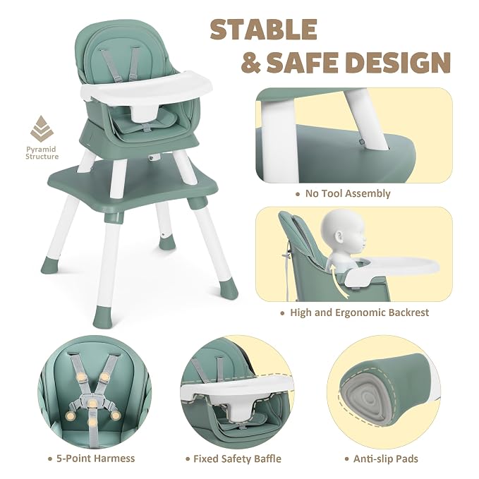 Baby High Chair, 8 in 1 Convertible Highchairs - Image 4