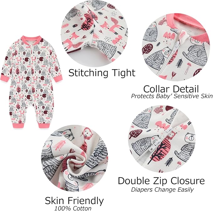 Newborn Baby 2-way Zipper Romper Cotton One-piece Jumsuit 3-pack, 0-24 Months - Image 2