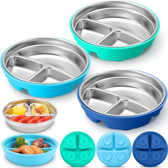 Nuogo 3 Pcs Stainless Steel Baby Suction Plates by Nuogo