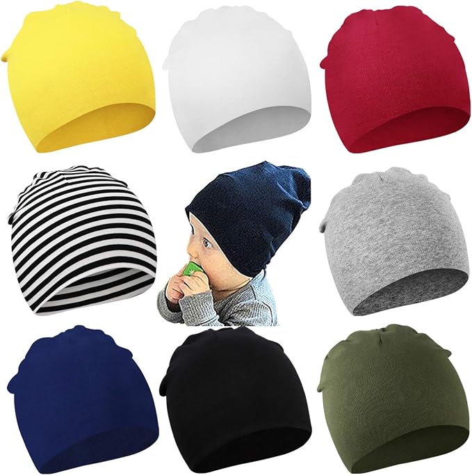 DRESHOW BQUBO 8 Pack Unisex Baby Beanie Hat Infant Toddler Kid Hats Baby Soft by DRESHOW