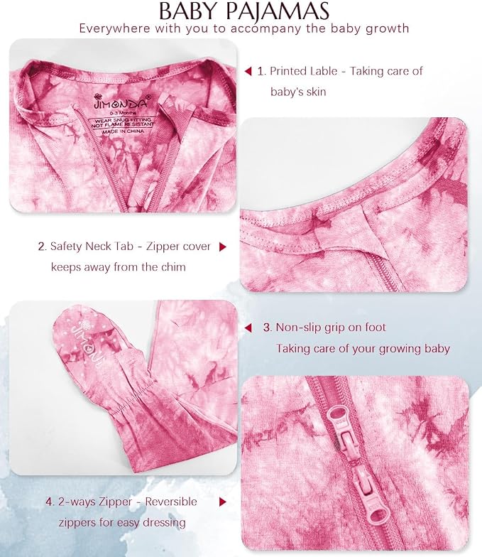 Jimonda Baby Girls Boys Footed Pajamas, Rayon From Bamboo, 2 Way Zipper Long - Image 3
