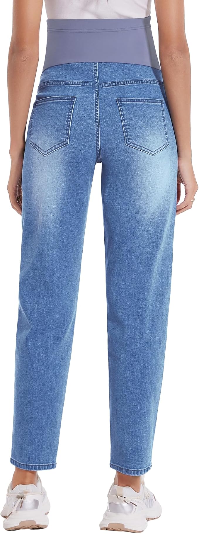 POSHGLAM Women's Maternity Jeans Over Belly Comfy Stretch 28'' Boyfriend Jeans - Image 5