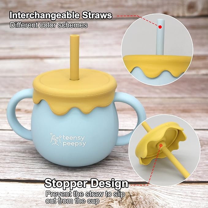 Honey Jar Pot 3-in-1 Silicone Training Cup 8.5oz, Baby Sippy Cup - Image 5