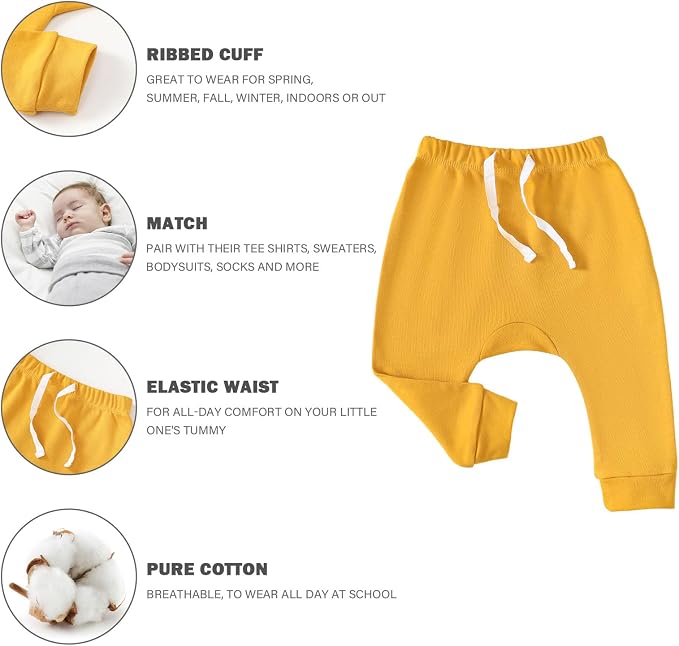 SOBOWO Newborn Baby Boy Girl 3-Pack Joggers Infant Baby Cotton Harem Pants - Image 4