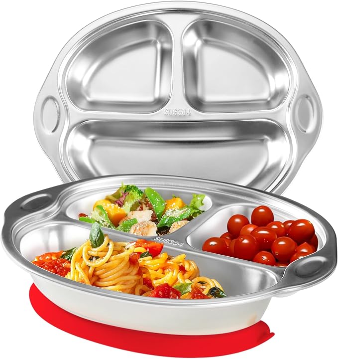 Mrs. Chou® Stainless Steel Baby Suction Plates: Divided Plates by MrsChou
