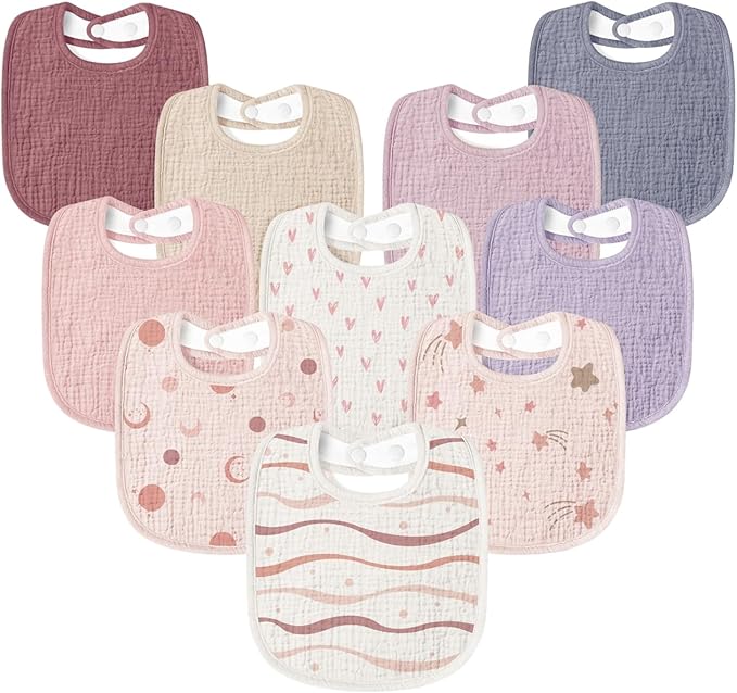 Susurration Muslin Baby Drool Bibs 10Pack Soft Square Adjustable Bandana Bibs by Susurration