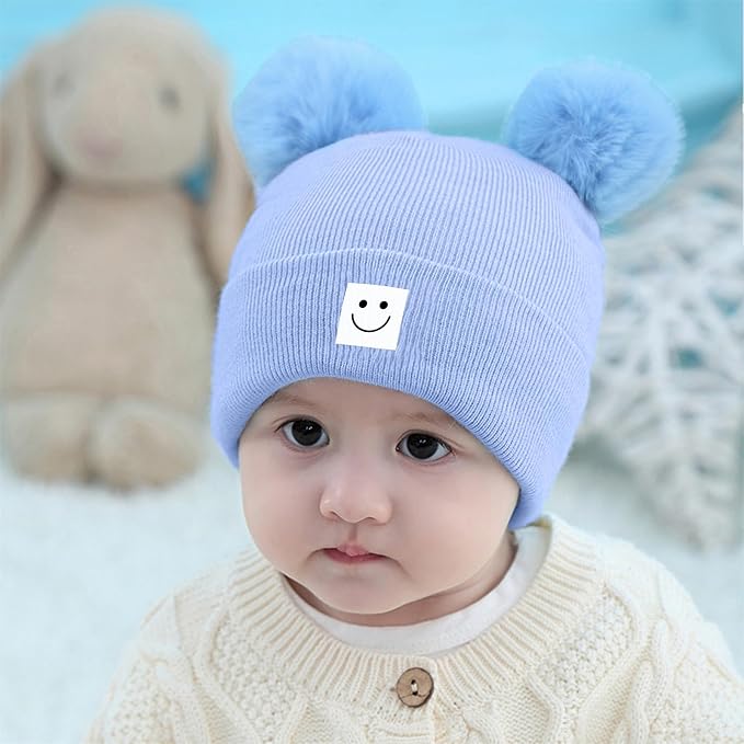 AZJ Baby Beanie Hat Toddler Infant Winter Knitted Hat Kids Soft Warm Pom Pom - Image 6