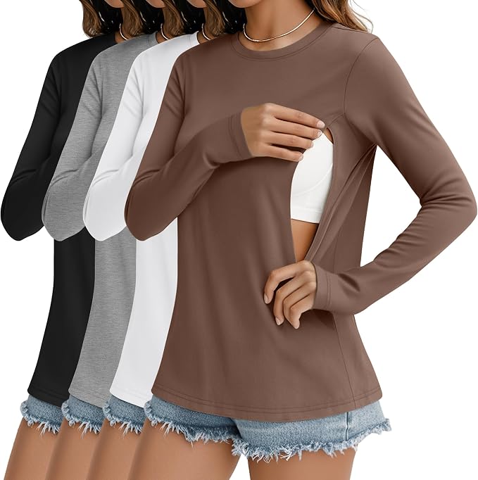 4 Pack Women's Nursing Breastfeeding Tops, Long Sleeve Maternity Shirts Loose by Sweetyweee