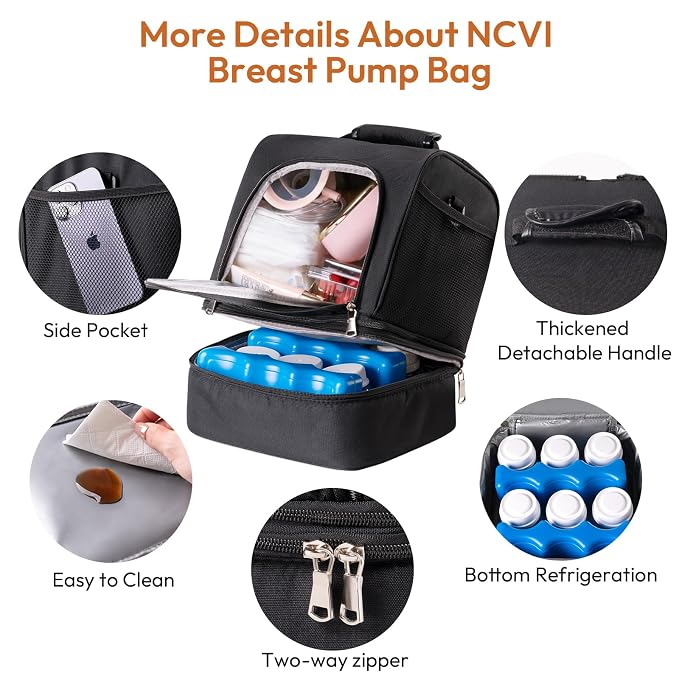 NCVI Breast Pump Bag, Double Layer Removable Pump Bag - Image 7