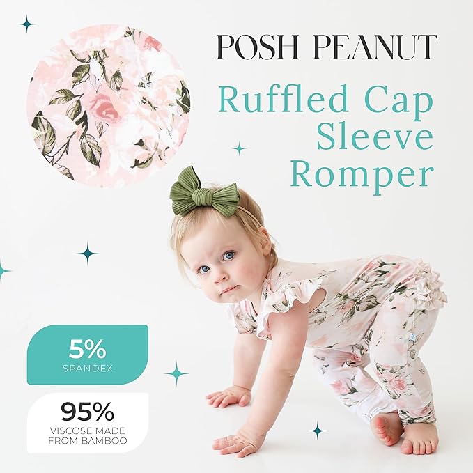 Posh Peanut Baby Girl Pajamas – Ruffled Cap Sleeve Romper PJs – Soft Viscose - Image 2