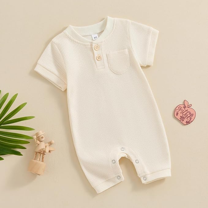 Kuriozud Newborn Infant Unisex Baby Boy Girl Clothes Button Romper Jumpsuit - Image 2