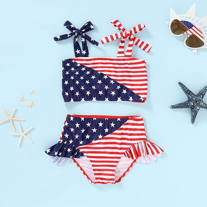 YOUNGER TREE Toddler Girls Two Pieces Swimsuit Color Block Stripe Swimwear - Image 2