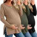 Riyiper 3 Pack Women's Maternity Long Sleeve T-Shirts Round Neck Side Split by Riyiper
