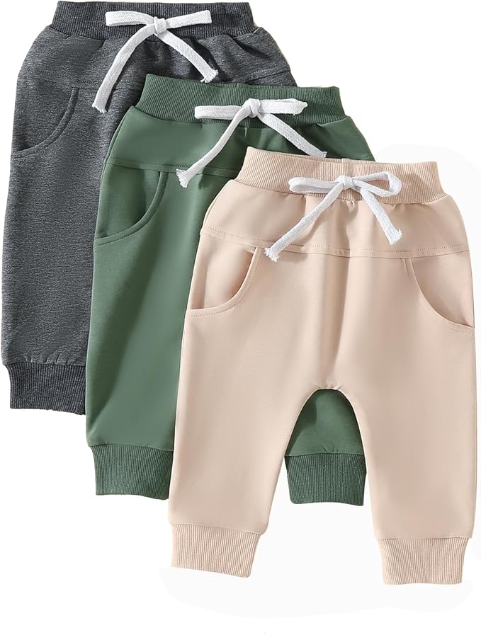 Sejardin Toddler Baby Boy Girl Pants 3 Pack Solid Color Elastic Waist Jogger by Sejardin