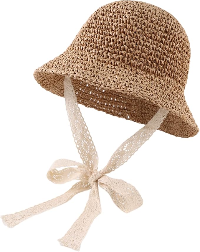 Baby Girl Straw Hat Outdoor Baby Sun Protection Hats Summer Bowknot Beach Cap by JANGANNSA
