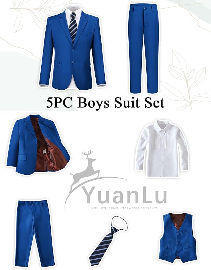 YuanLu Boys Suit for Kids Tuxedo Wedding Ring Bearer Outfit, 5 Piece Boy Slim - Image 2