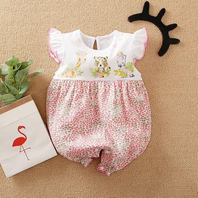 Cute Giraffe + Zebra With Floral Print Long Sleeve Baby Girl Clothes White - Image 2