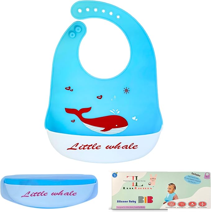 Silicone Baby Bibs Unisex, Self-Feeding, Catch-all Large Pocket, 6-48 months by LuluLittles