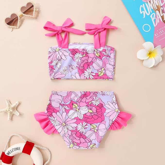 YOUNGER TREE Toddler Girls Two Pieces Swimsuit Color Block Stripe Swimwear - Image 3