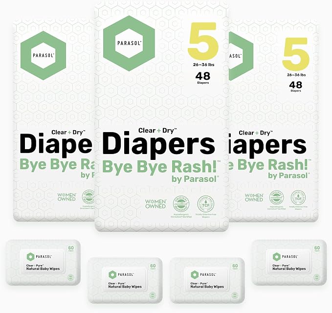 Parasol Clear+Dry Disposable Diapers and Clear+Pure Wipes Kit, RashShield - Image 3