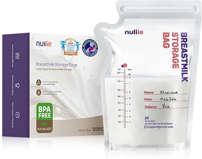 Nuliie 120 Pcs Breastmilk Storage Bags, 8 OZ Breast Milk Storing Bags, Milk by nuliie