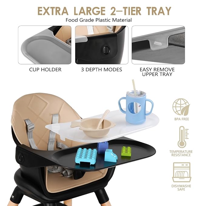 6 in 1 Baby High Chair, Convertible Wooden High Chairs/Booster Seat - Image 3