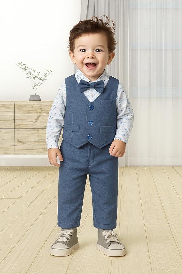 Baby Boy Clothes Suits Infant Gentleman Wedding Outfit Formal Dress Shirt Vest - Image 3