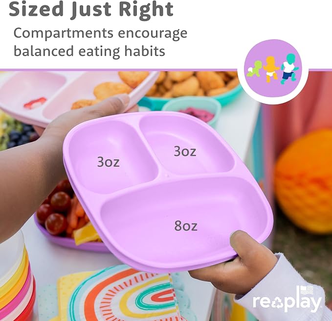 Re-Play Toddler Plates with Dividers & Silicone Lid - Image 8