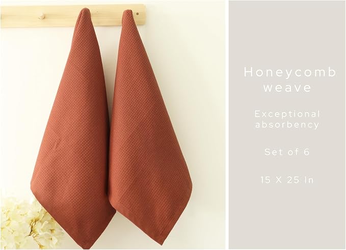 PurpleEssences Rust Waffle Weave Kitchen Towel, 100% Cotton - Image 3