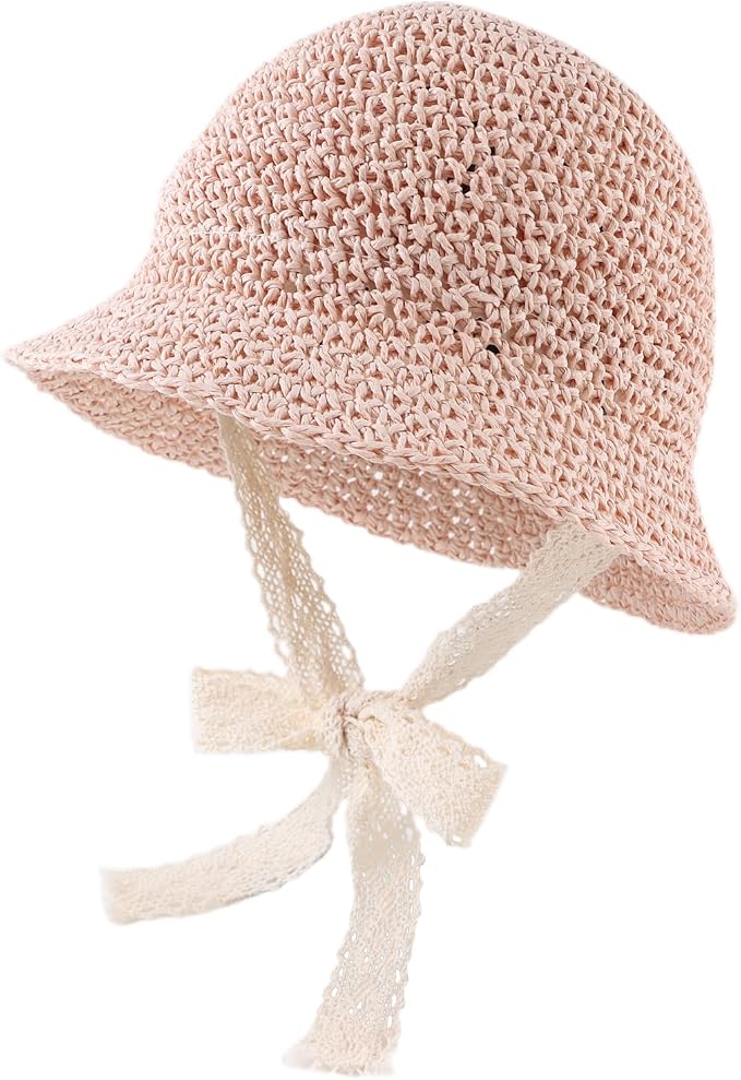 Baby Girl Straw Hat Outdoor Baby Sun Protection Hats Summer Bowknot Beach Cap by JANGANNSA