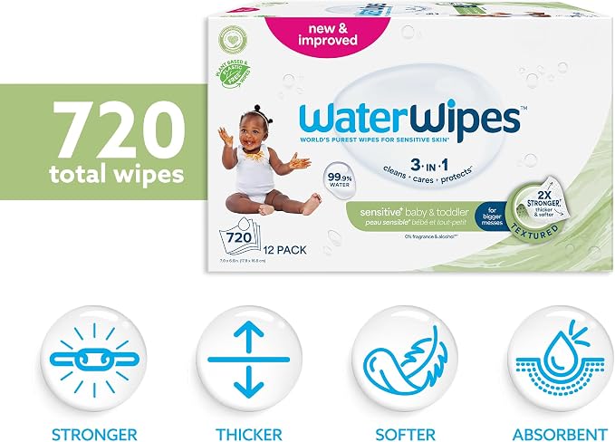 WaterWipes Sensitive+ Baby & Toddler Wipes, 3-In-1 Cleans, 99.9% Water - Image 2
