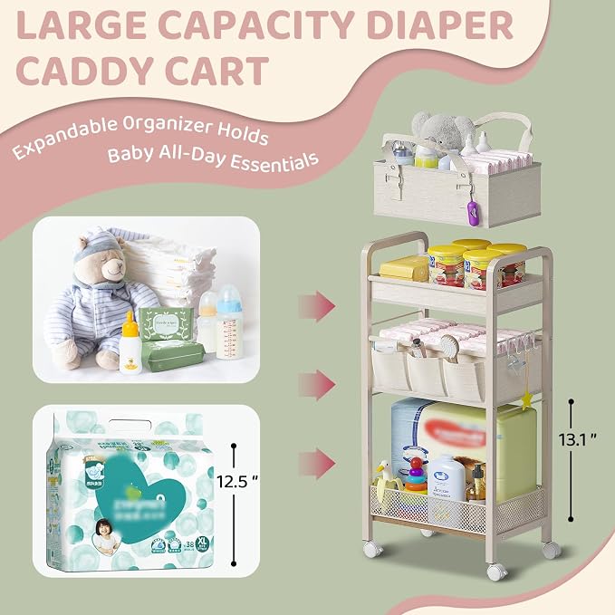Baby Diaper Caddy Organizer and Storage, 2In1 Baby Cart Organizer-Baby Diaper - Image 3