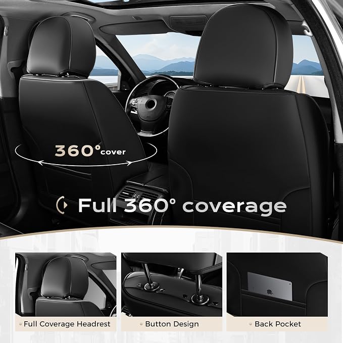 Coverado Car Seat Covers Full Set, Car Seat Protector Waterproof, Nappa Leather - Image 4