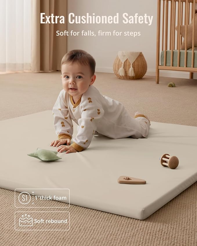 Blissful Diary Vegan Leather Baby Play Mat, 47x47 Thick Foam Cushioned & - Image 5
