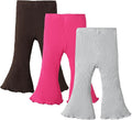SOBOWO Baby Girl Flare Pants 3 Pack Toddler Solid Ribbed Ruffle Bell Bottoms by SOBOWO