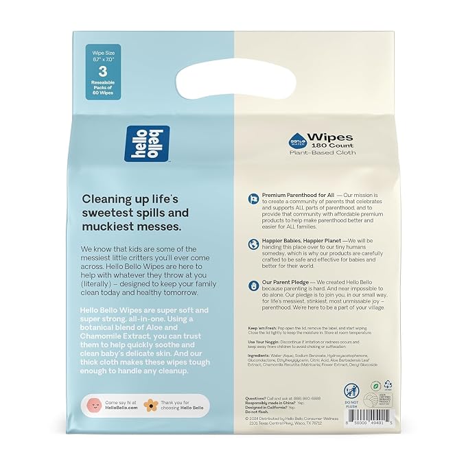 Hello Bello Extra Gentle Unscented Baby Wipes, Plant Based, Made - Image 7