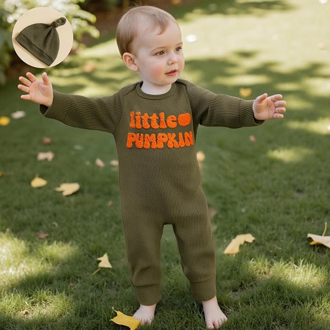 Newborn Infant Baby Boy Halloween Outfit Little Pumpkin Embroidery Romper - Image 3
